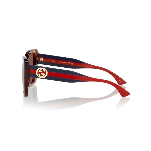 New GUCCI Sunglasses Brown Tortoise Shell Gold Metal GG Web Arms Square Womens - Picture 4 of 8